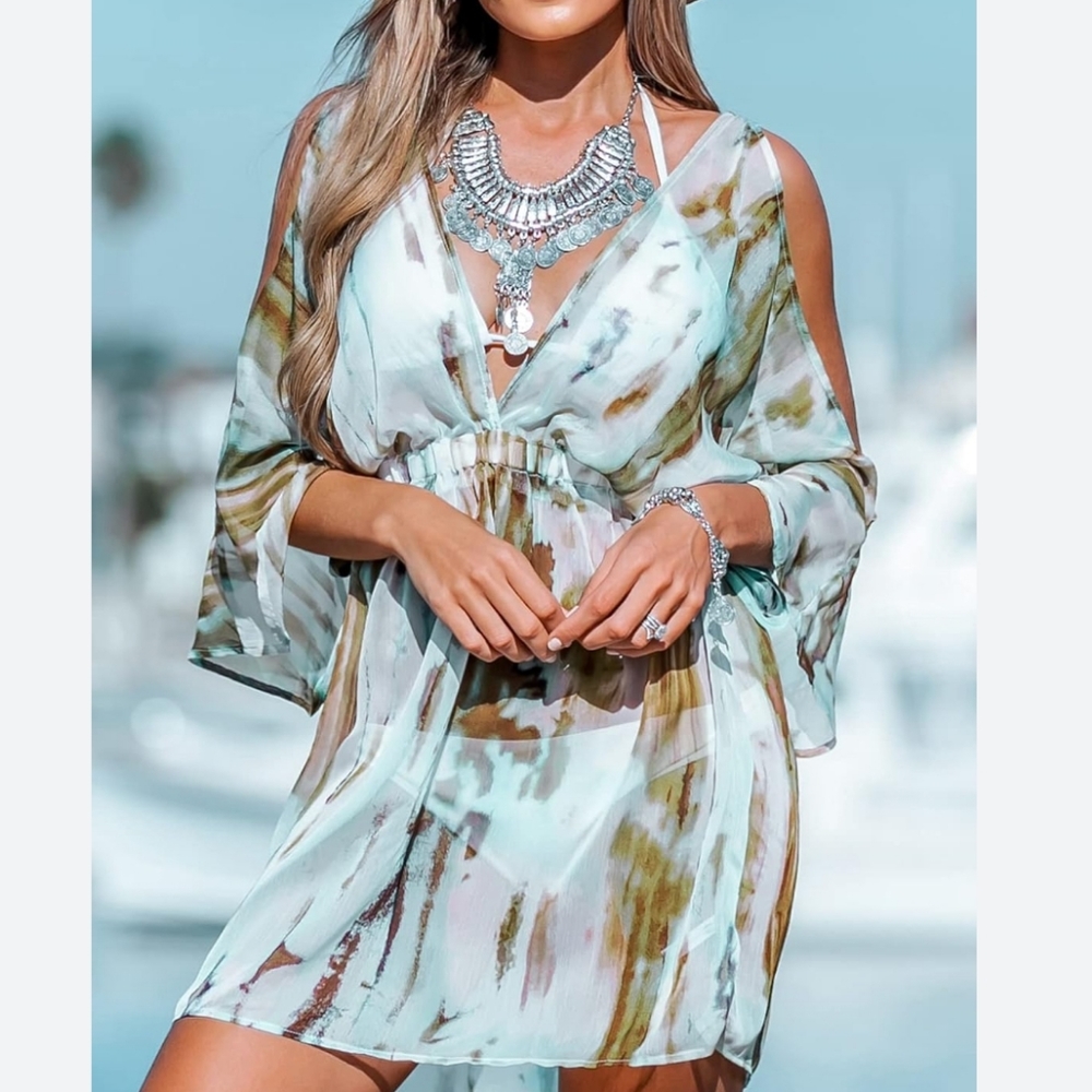 Cupshe halter vneck tie dye bathing suit coverup M NWT